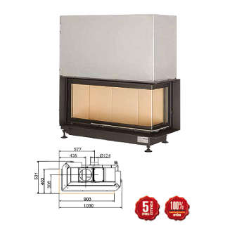 Steel energy-efficient fireplace Eck Kamin 38/86/36 s R/L