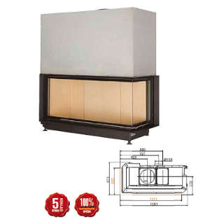 Steel energy-efficient fireplace Eck Kamin 53/121/50 s R/L